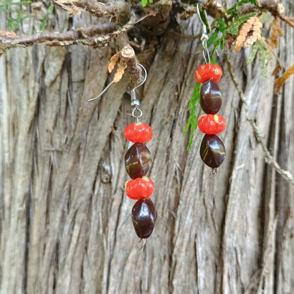 Vintage, handmade lampwork glass and lucite Fall dangle earrings, Fall vibes